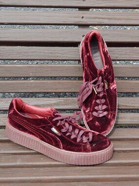 Puma RHIANNA PUMAX Fenty Royal Burgandy Velvet Creeper Sneaker Shoes Womens 12